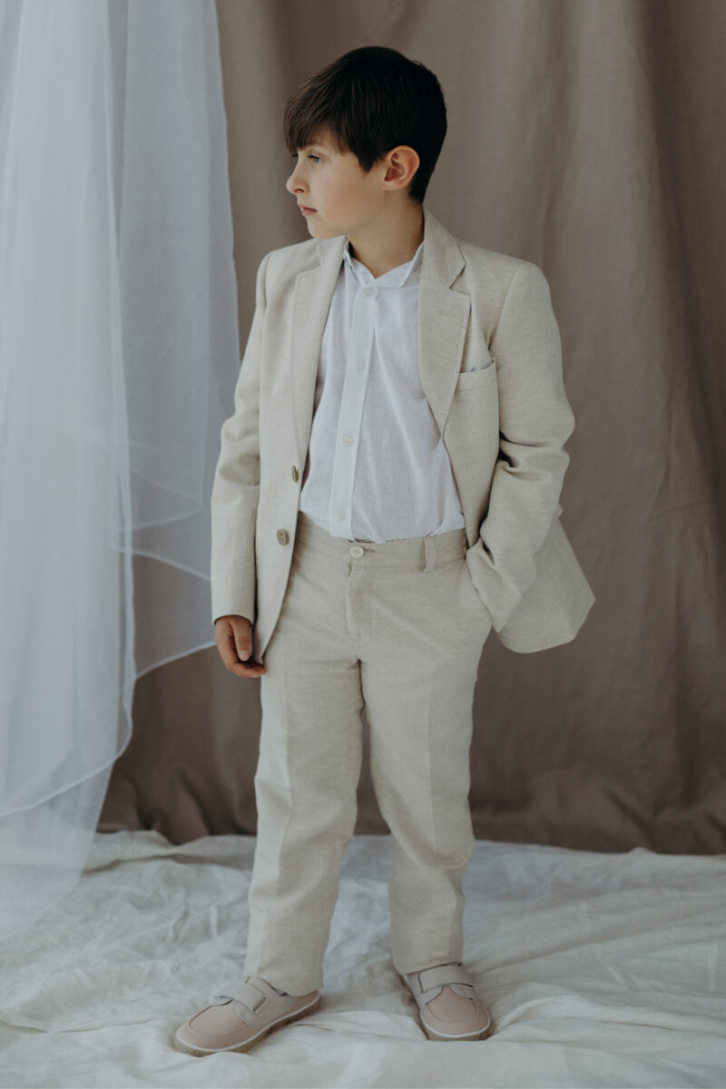 Linen Suit for Boys in KHAKI Color First Communion and Special Events