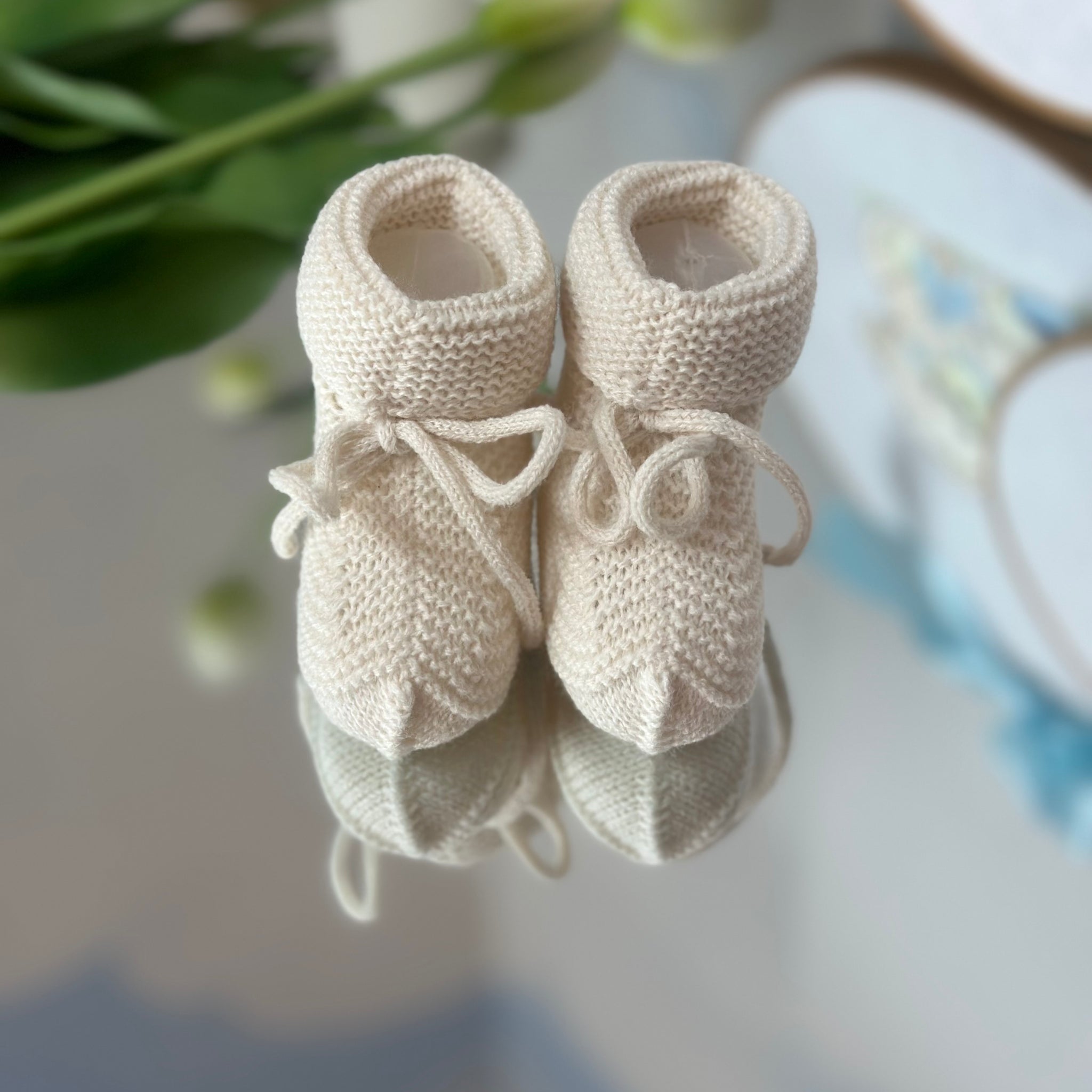 Baby Knit Booties in Natural Beige – PA47 (NB)