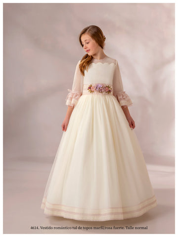 FIRST COMMUNION DRESS MODEL 4614: Romantic First Communion Dress