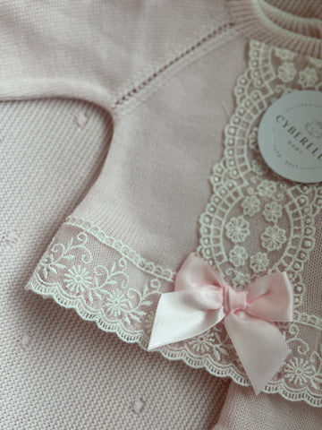 Grace in Lace – 3-Piece Knit Baby Set with Delicate Embroidered Trim #C8007