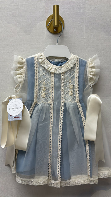 Baptism Gown/ Dusty Blue Mantilla #M486B