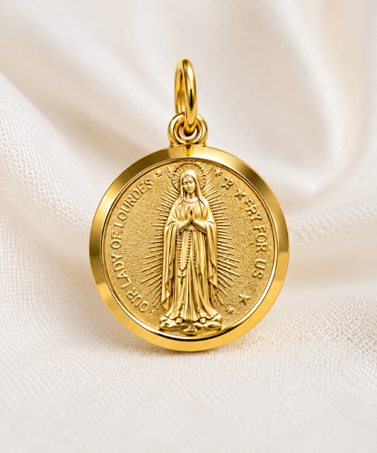 24K Gold-Plated Our Lady of Lourdes Medallion Pendant (1.6cm)