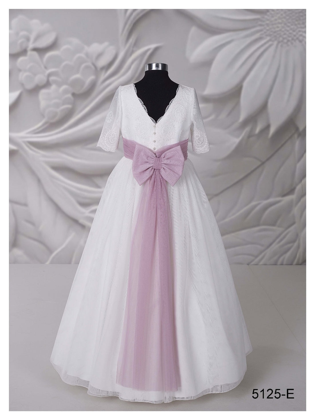 Limited Edition First Communion Dress in White with Purple  – Code 5125