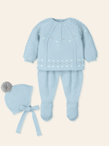 BABY BLUE AMAR Three Pieces Knitted Outfit for Newborn