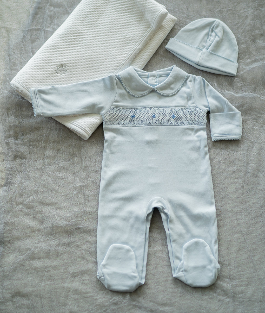 Pima Cotton Smocked Romper with Hat | Soft Baby Outfit for First Wear