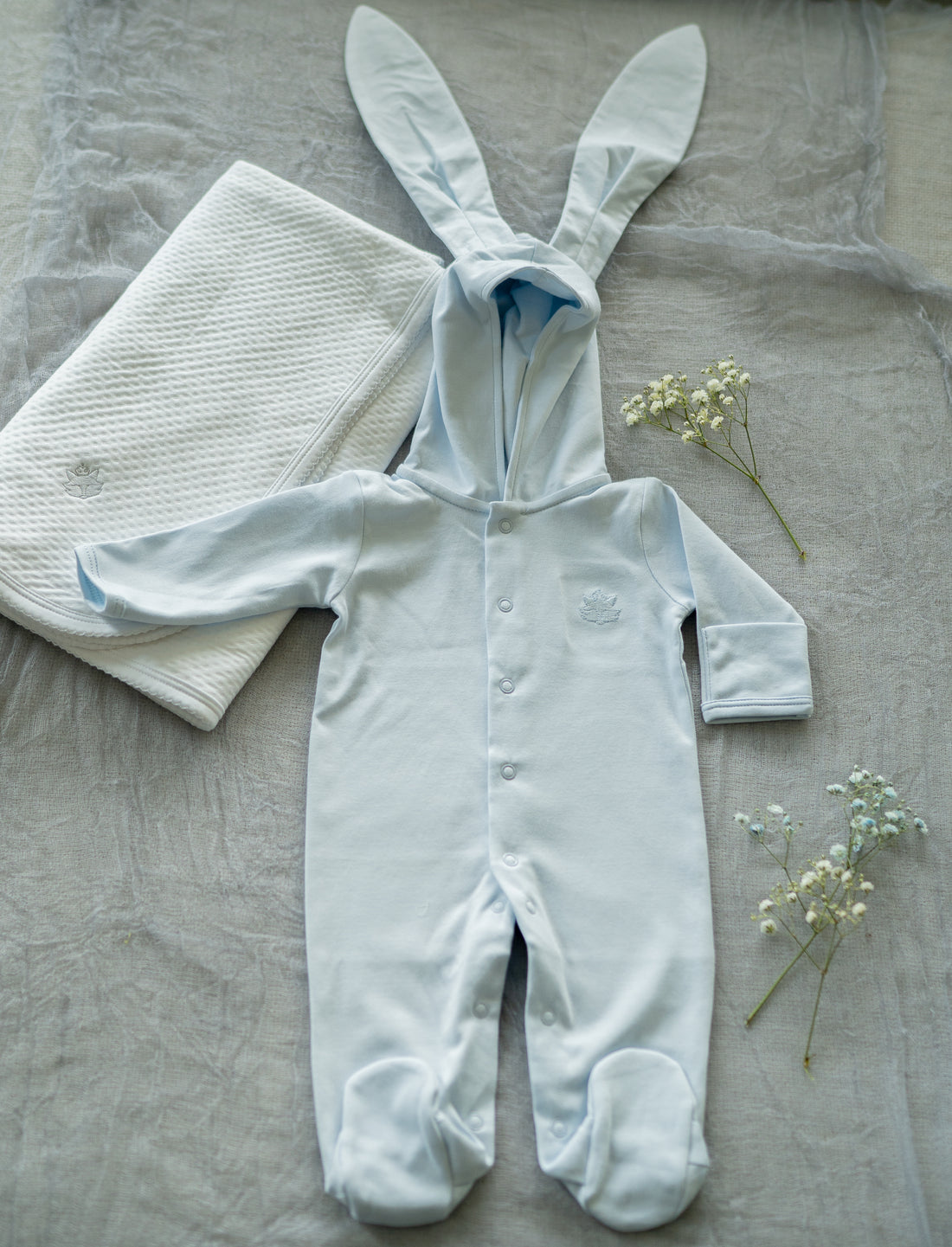 Baby Blue Pima Cotton Baby Romper with Bunny Ears | Adorable Infant Outfit