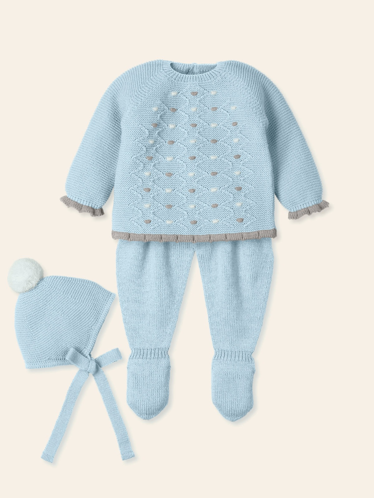 BLUE ACUNAR set of Three Pieces Knitted Outfit for Newborns-9402