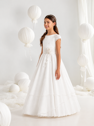 First Communion Dress Model #7614 Fantasy Lace Short Sleeve