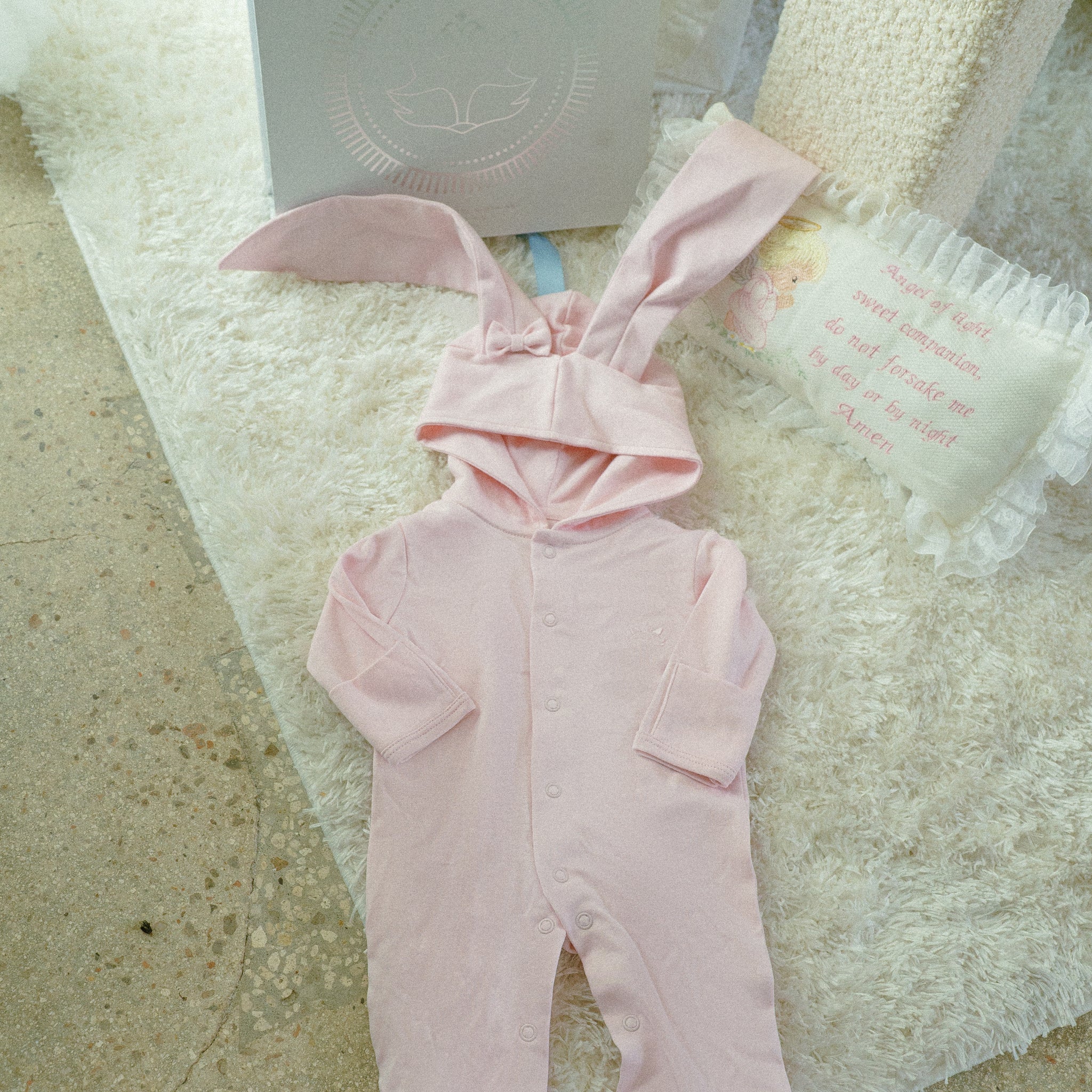 Pink Pima Cotton Baby Romper with Bunny Ears | Adorable Infant Outfit