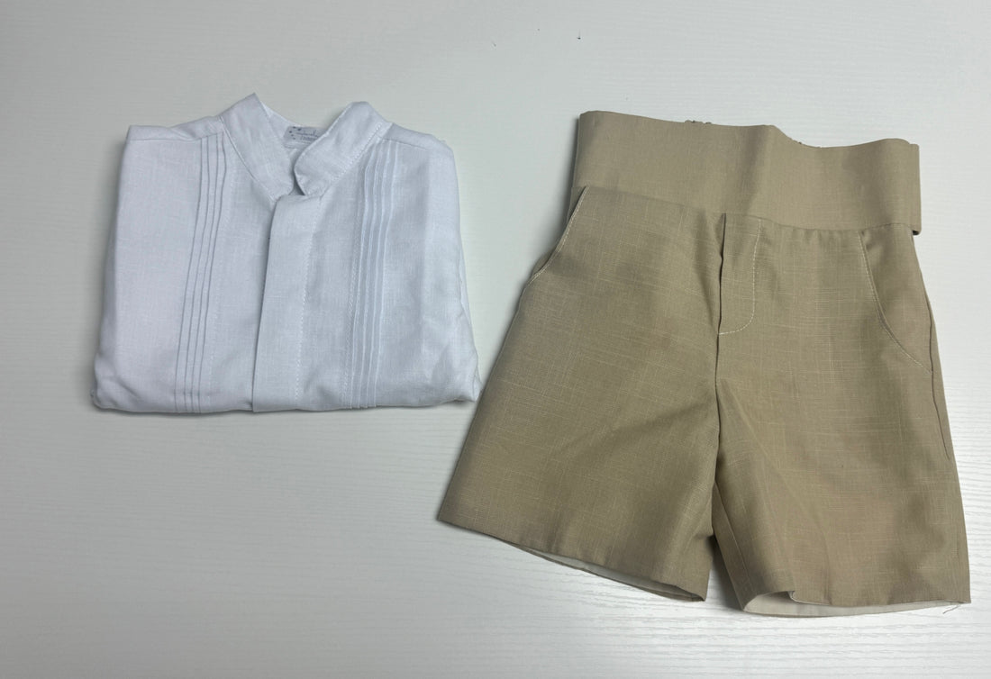 Classic Linen Boy Outfit with Ivory Shorts