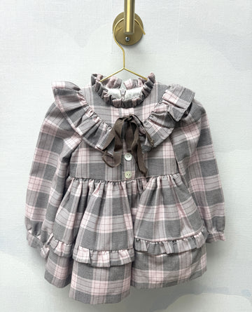 Sweet Tartan  Pink and Brown Dress #4029 | Adorable Outfit for Girls | Perfect for Special Occasions and Holidays