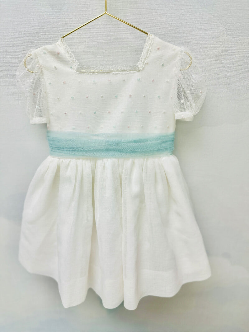 Cortejo Girls' Dress - Plumeti Blanco-Verde Menta