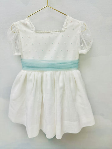 Cortejo Girls' Dress - Plumeti Blanco-Verde Menta