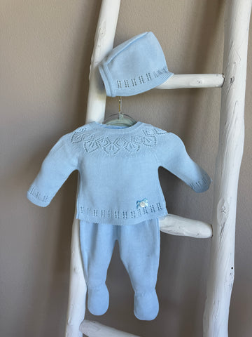 Baby Blue Lullaby Charm Knit Baby Set – 4-Piece Outfit #C4003