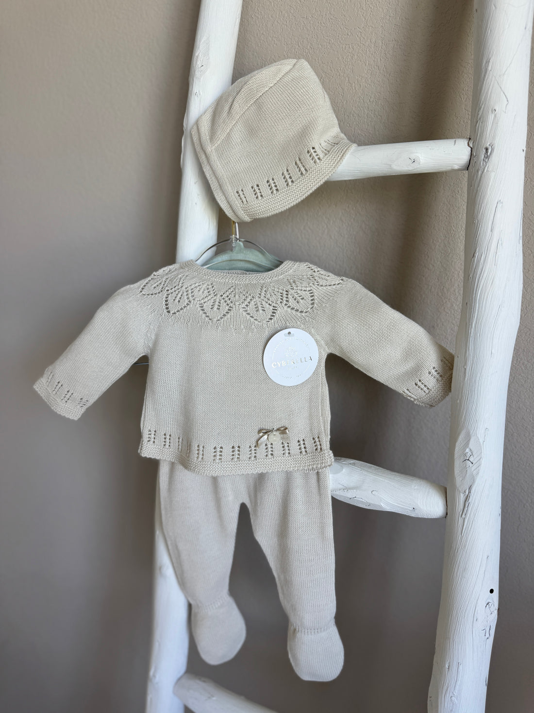 Light Brown Lullaby Charm Knit Baby Set – 4-Piece Outfit #C4003