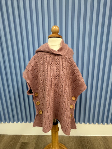 "Knitted Button Poncho – Classic & Cozy Style"