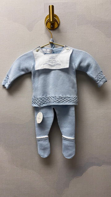 Dusty Blue Baby Knitted set- Fox Bib