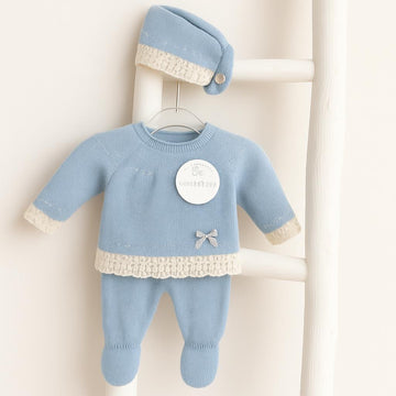 Dusty Blue Sweet Little Things – 4-pc Baby Knit with Lace Detail #C4000
