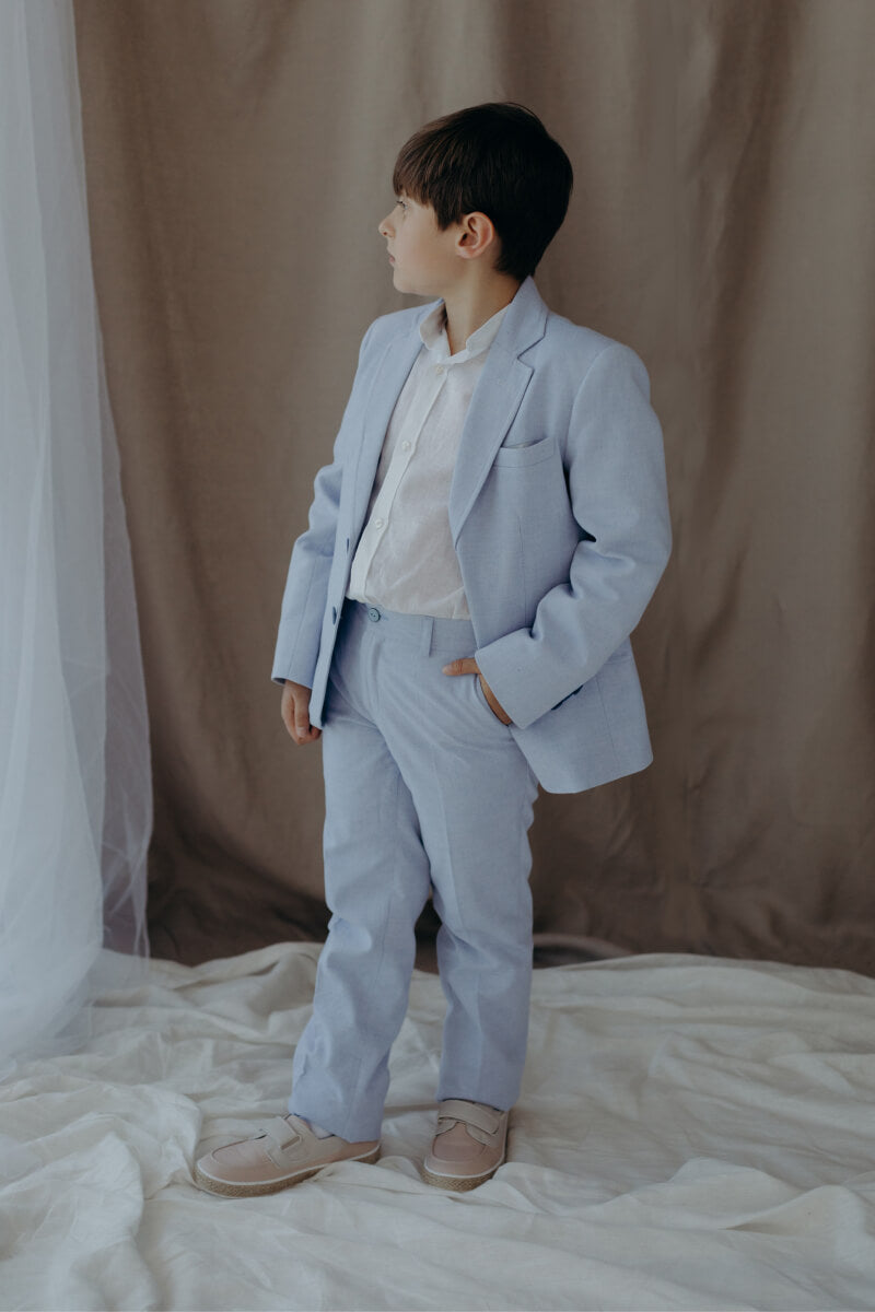Linen Suit for Boys in Light Blue Color