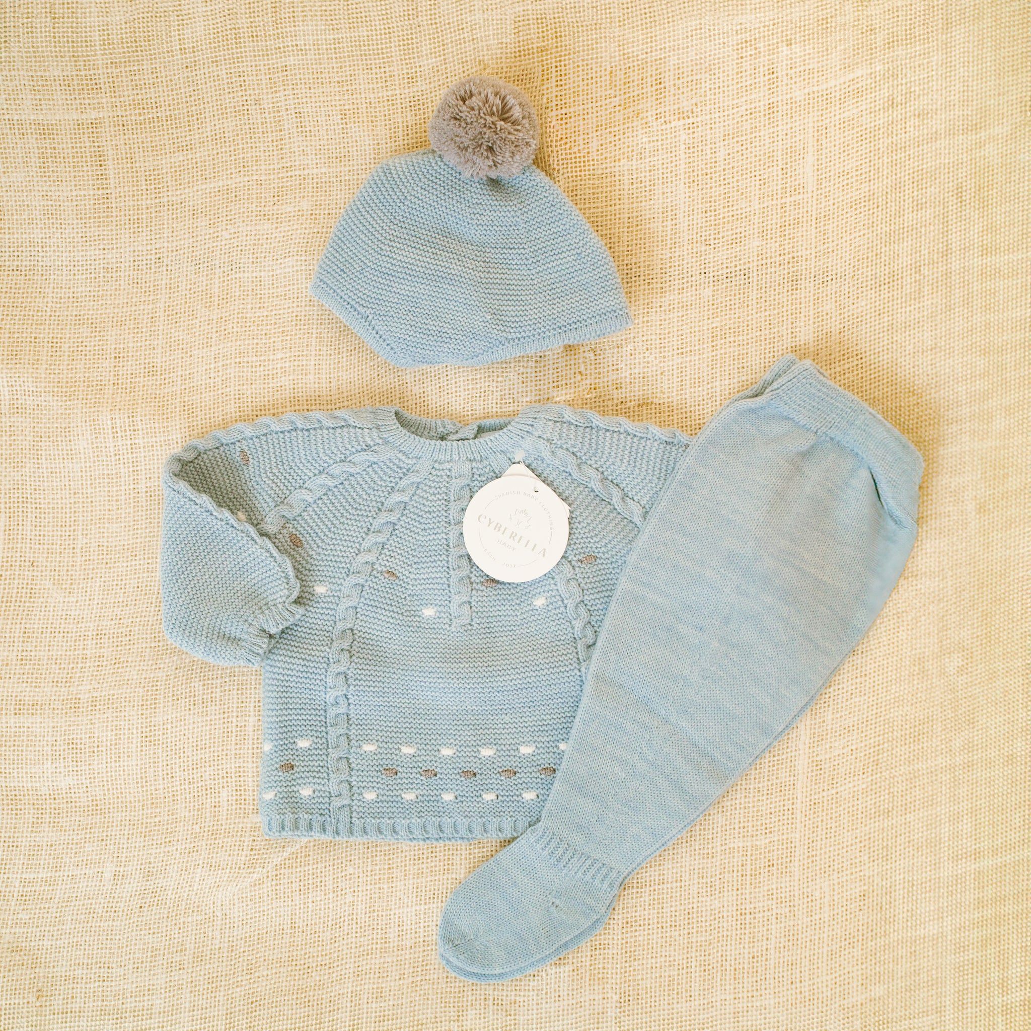 BABY BLUE AMAR Three Pieces Knitted Outfit for Newborn #9403
