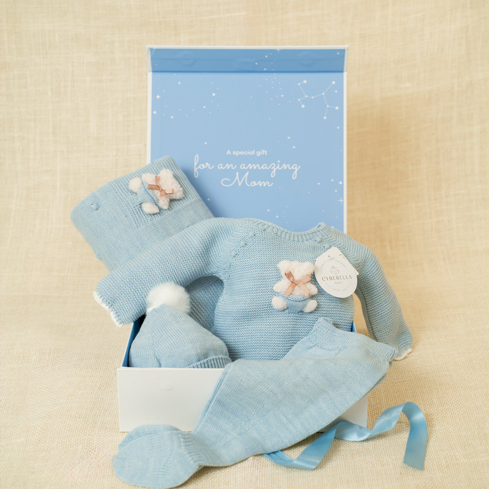 BABY BLUE Dream Four Pieces Knitted Outfit for Newborn