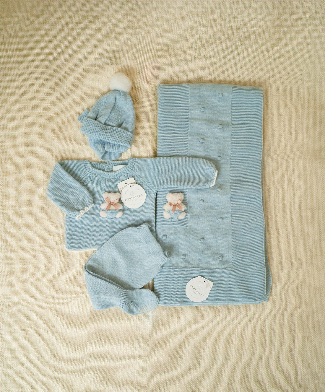 BABY BLUE Dream Four Pieces Knitted Outfit for Newborn