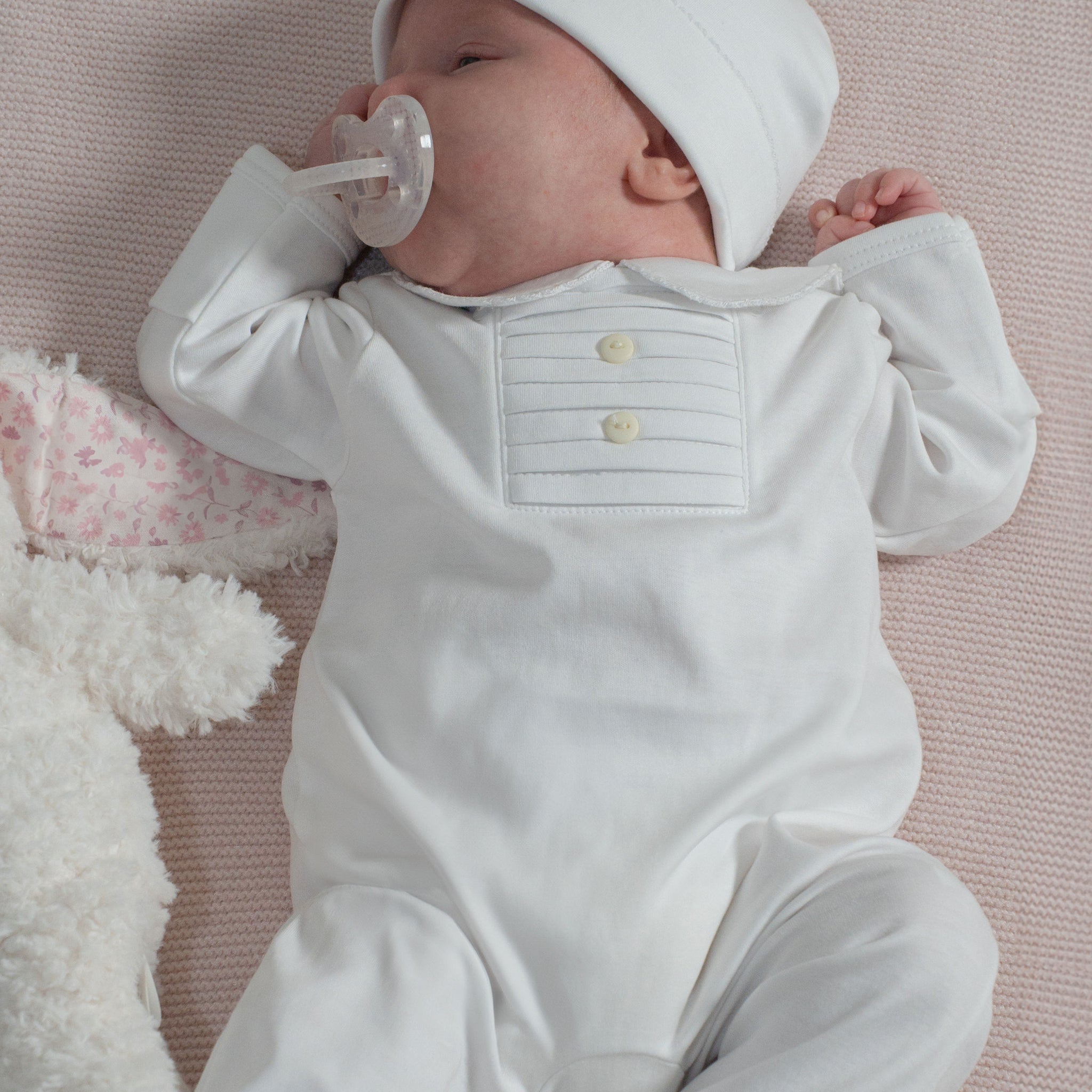 White Pima Cotton Baby Romper with Front Button Detail | Stylish Infant Outfit