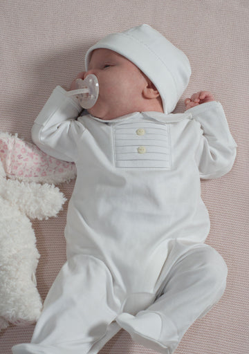 White Pima Cotton Baby Romper with Front Button Detail | Stylish Infant Outfit