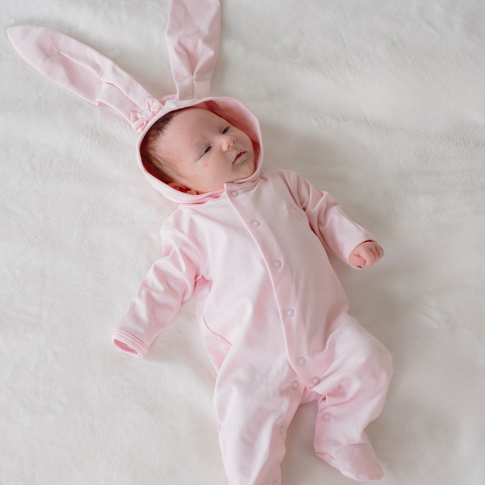 Pink Pima Cotton Baby Romper with Bunny Ears | Adorable Infant Outfit