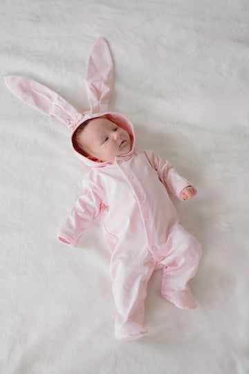 Pink Pima Cotton Baby Romper with Bunny Ears | Adorable Infant Outfit