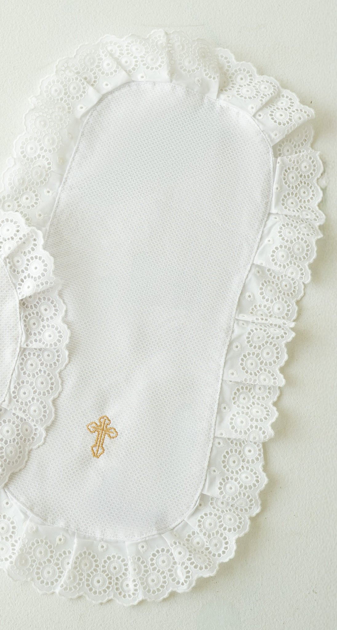 White Baptism Burp Clothe with Gold Cross Embroidery