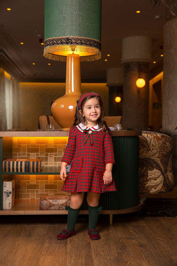 Red Christmas Checkered Dress #4045 | Adorable Holiday Outfit for Girls